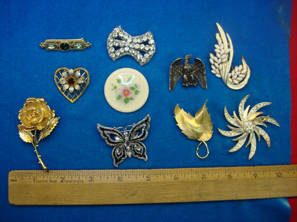 Vintage Costume Pin Lot of 10 - Unique Estate Jewelry Pieces