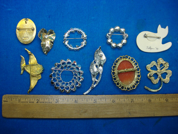 Vintage Estate Jewelry Lot of 10 Unique Pins - Costume Pin Collection