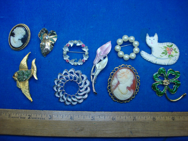Vintage Estate Jewelry Lot of 10 Unique Pins - Costume Pin Collection