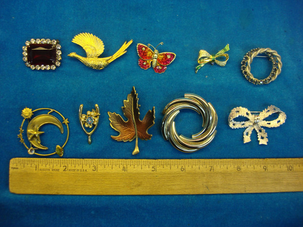 Vintage Costume Pins (10-Piece Lot) - Unique & Usable Estate Jewelry Find