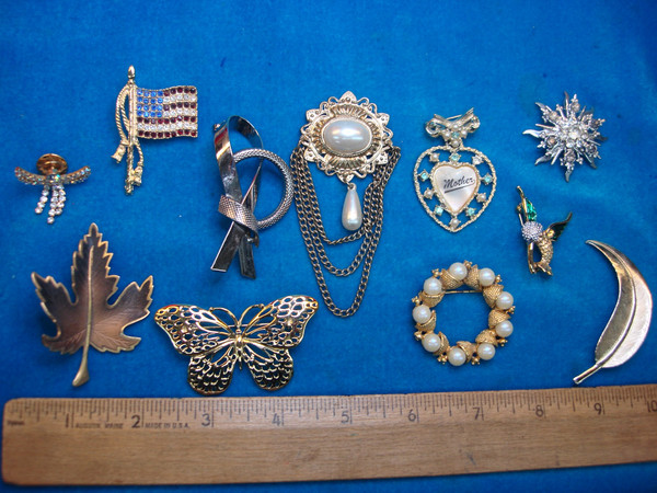 Vintage Estate Jewelry Pin Lot of 10 - Unique & Usable Costume Pins