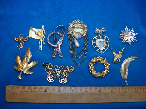 Vintage Estate Jewelry Pin Lot of 10 - Unique & Usable Costume Pins
