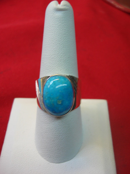Unique Sterling Silver Turquoise Ring (Size 9, Large Stone)
