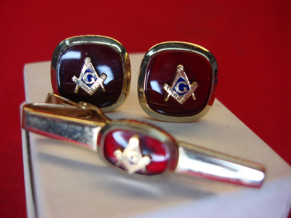 Vintage Anson Masonic Cufflinks & Tie Clip Set - Excellent Condition
