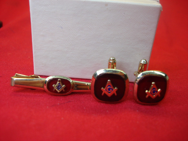 Vintage Anson Masonic Cufflinks & Tie Clip Set - Excellent Condition