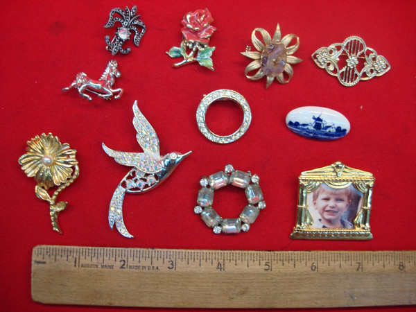 Vintage Costume Pin Lot of 10 - Unique & Usable Estate Jewelry Finds