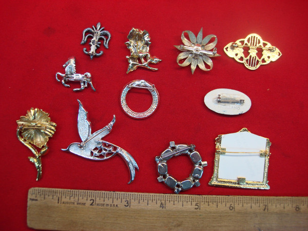 Vintage Costume Pin Lot of 10 - Unique & Usable Estate Jewelry Finds