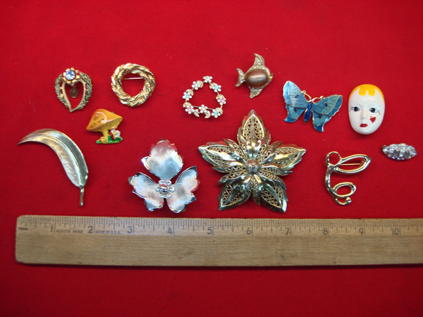10 Vintage Costume Pins - Estate Jewelry Lot, Unique & Usable Designs