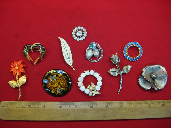 Vintage Costume Pin Lot of 10 - Unique Estate Jewelry Pins