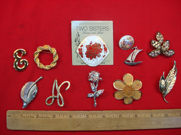 Vintage Costume Pin Lot of 10 - Unique & Usable Estate Jewelry