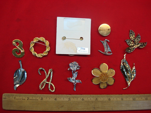 Vintage Costume Pin Lot of 10 - Unique & Usable Estate Jewelry