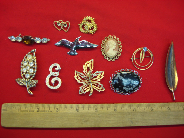 10 Unique Estate Jewelry Pins - Vintage & Collectible Costume Pin Lot