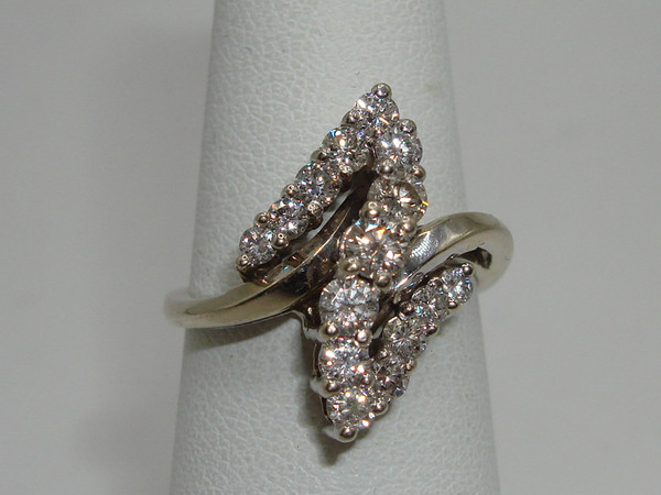 14K White Gold Diamond Cocktail Ring | 1ctw Brilliant Diamonds | Size 6