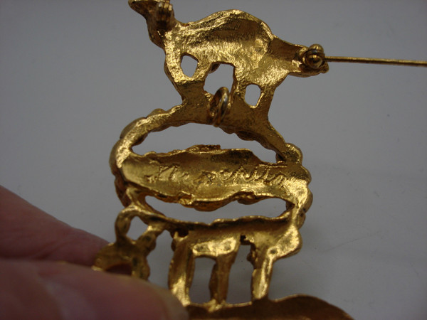 Vintage Jacques Lipschitz 1970s Modernist Bird & Hands Brooch - Signed Hebrew Artisan