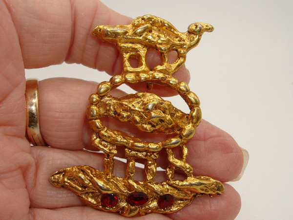 Vintage Jacques Lipschitz 1970s Modernist Bird & Hands Brooch - Signed Hebrew Artisan