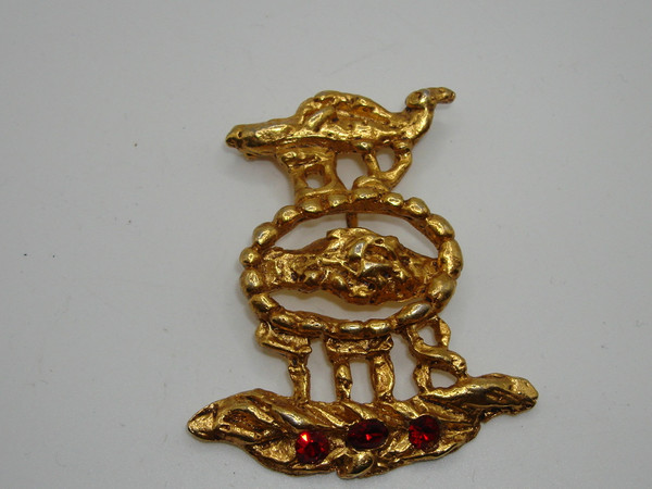 Vintage Jacques Lipschitz 1970s Modernist Bird & Hands Brooch - Signed Hebrew Artisan