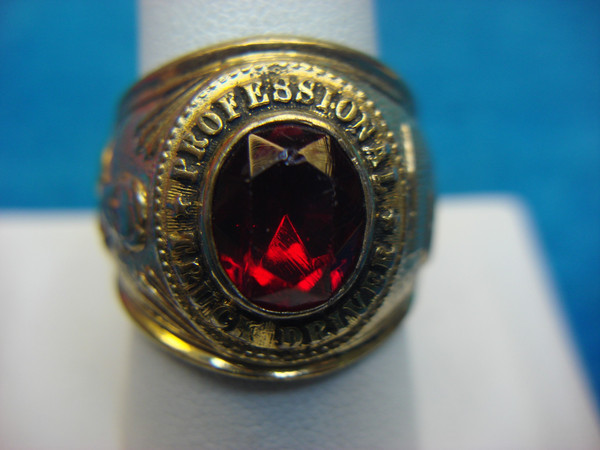 Vintage Gold Tone Truck Driver Ring - Size 10, Red Stone - Unique Statement Piece