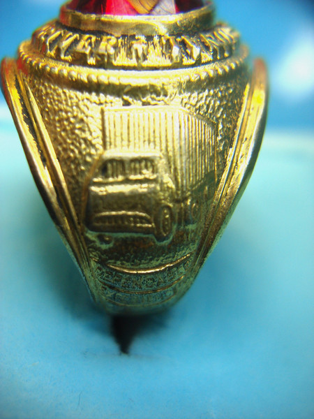 Vintage Gold Tone Truck Driver Ring - Size 10, Red Stone - Unique Statement Piece