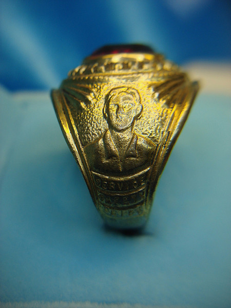 Vintage Gold Tone Truck Driver Ring - Size 10, Red Stone - Unique Statement Piece