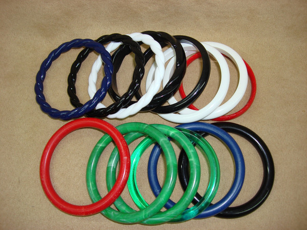 Vintage Lucite Bangle Bracelets Set (14 pcs) - Red, White, Black, Blue & Green
