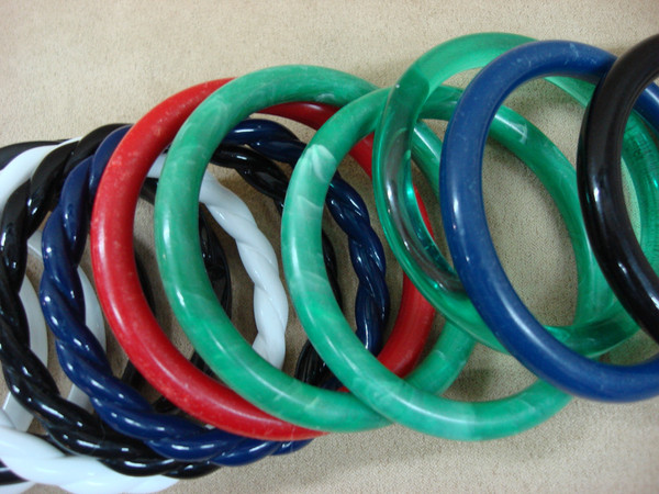 Vintage Lucite Bangle Bracelets Set (14 pcs) - Red, White, Black, Blue & Green