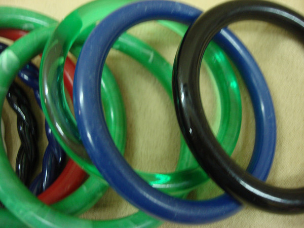 Vintage Lucite Bangle Bracelets Set (14 pcs) - Red, White, Black, Blue & Green