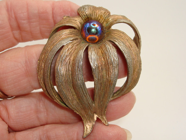 Vintage Signed Dalsheim Brooch with Watermelon Stone - 1960s Estate Find