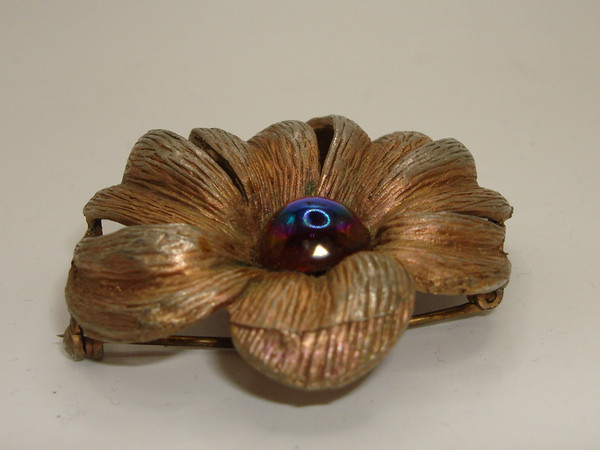 Vintage Signed Dalsheim Brooch with Watermelon Stone - 1960s Estate Find