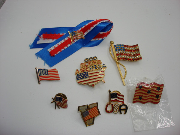 8 Vintage Patriotic American Flag Pins | USA Collectible Lapel Pin Set