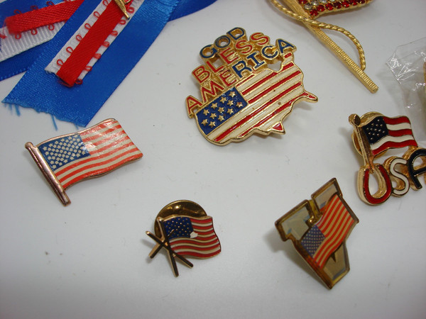 8 Vintage Patriotic American Flag Pins | USA Collectible Lapel Pin Set