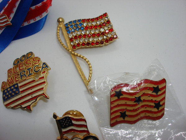 8 Vintage Patriotic American Flag Pins | USA Collectible Lapel Pin Set