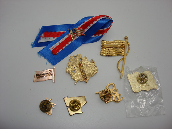 8 Vintage Patriotic American Flag Pins | USA Collectible Lapel Pin Set