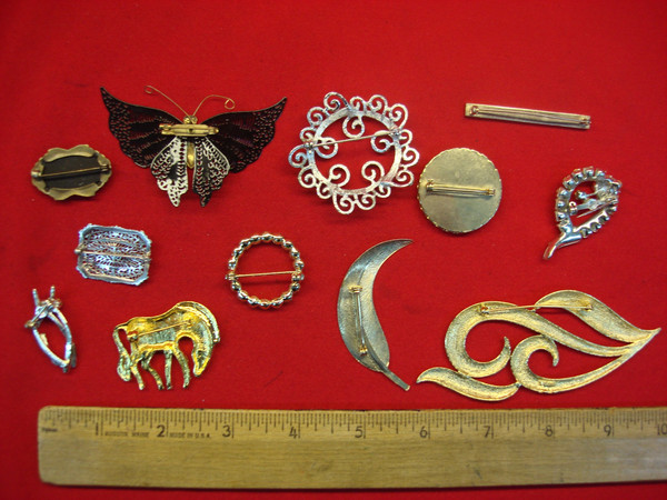 Vintage Estate Jewelry Lot of 10 Unique Pins - Collectible & Usable