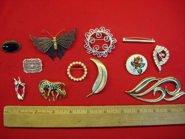 Vintage Estate Jewelry Lot of 10 Unique Pins - Collectible & Usable