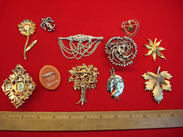 Estate Jewelry Lot of 10 Unique Costume Pins - Vintage Style Accessories