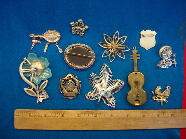 Vintage Costume Pin Lot of 10 - Unique & Usable Estate Jewelry