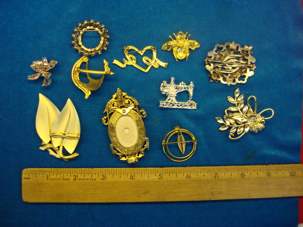Vintage Estate Jewelry Lot - 10 Unique Collectible Pins - All Different Designs