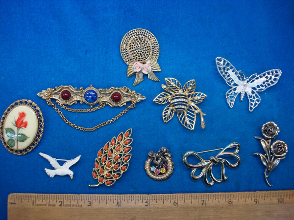 Vintage Costume Pin Lot of 10 - Unique & Usable Designs for Collectors & Crafters