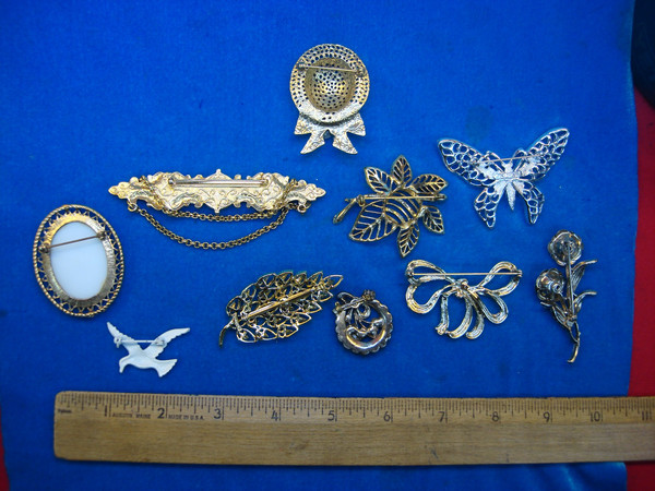 Vintage Costume Pin Lot of 10 - Unique & Usable Designs for Collectors & Crafters
