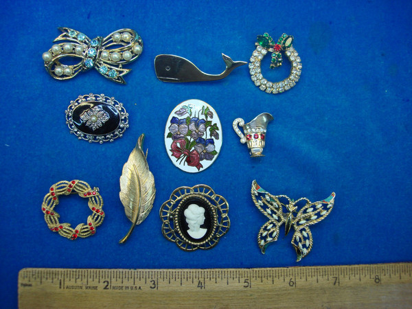 Unique Vintage Costume Pin Lot of 10 - Estate Jewelry Find