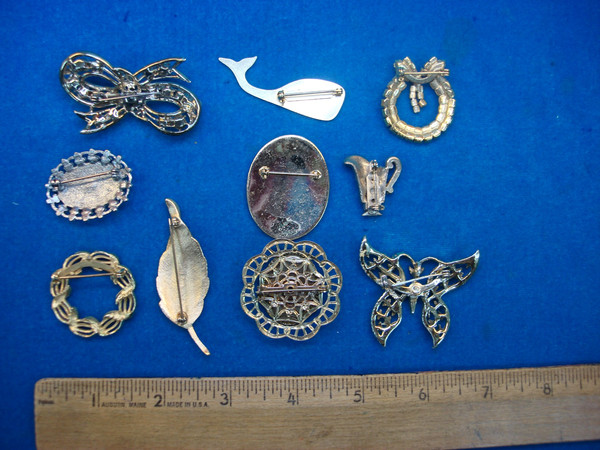 Unique Vintage Costume Pin Lot of 10 - Estate Jewelry Find