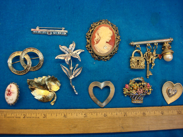 Vintage Costume Pin Lot of 10 - Unique & Usable Estate Jewelry Finds