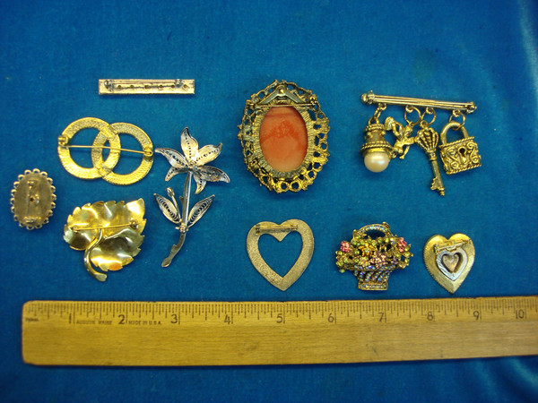 Vintage Costume Pin Lot of 10 - Unique & Usable Estate Jewelry Finds