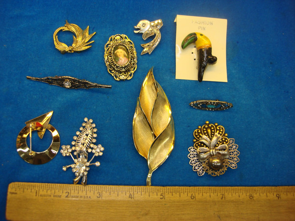 Vintage Costume Pin Lot of 10 - Unique & Usable Designs - Estate Jewelry