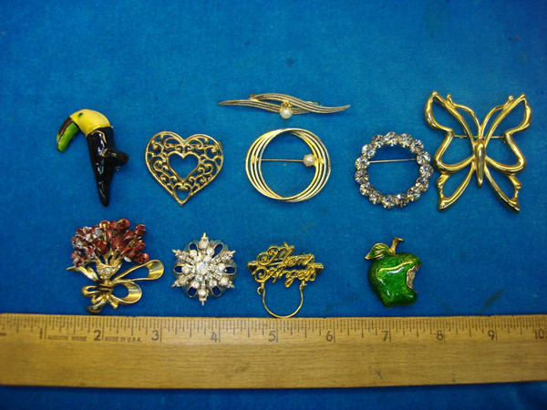 Vintage Estate Jewelry Lot of 10 Unique Costume Pins - Mix & Match Styles