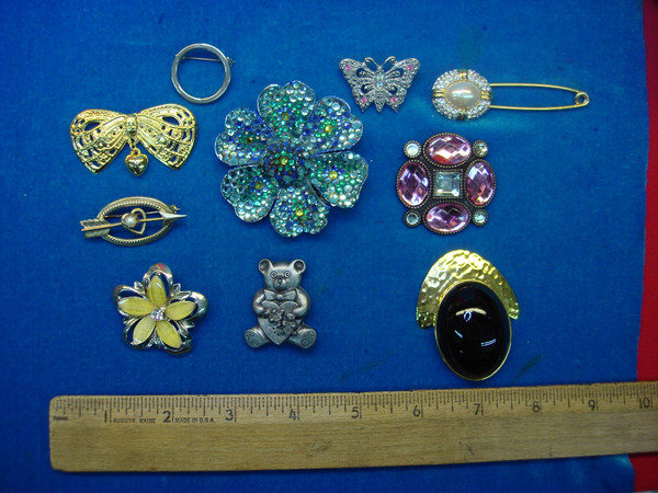 Vintage Costume Pin Lot of 10 - Unique & Usable Estate Jewelry Finds
