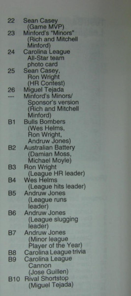 1996 Carolina League All-Star Set w/ Jose Guillen B9 Insert (Jones, Tejada, Casey) -  Sponsor Version