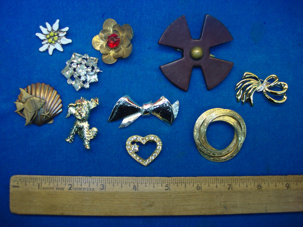 Vintage Costume Pin Lot of 10 - Unique & Usable Estate Jewelry Finds