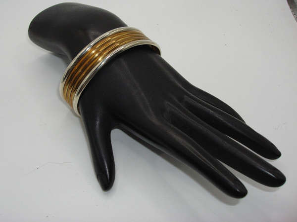 Vintage Native American Cuff Bracelet by M.S., Sterling Silver & Copper, Signed & Hallmarked