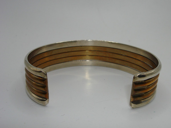 Vintage Native American Cuff Bracelet by M.S., Sterling Silver & Copper, Signed & Hallmarked